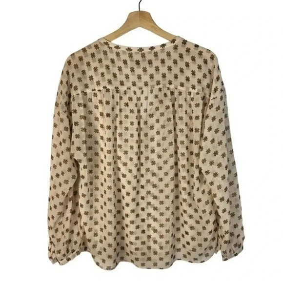 Ann Taylor LOFT White & Brown Star Anise Floral Long Sleeve Blouse S - Picture 2 of 3